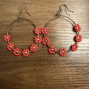 Coral Flower Hoop Earrings - Women Jewelry